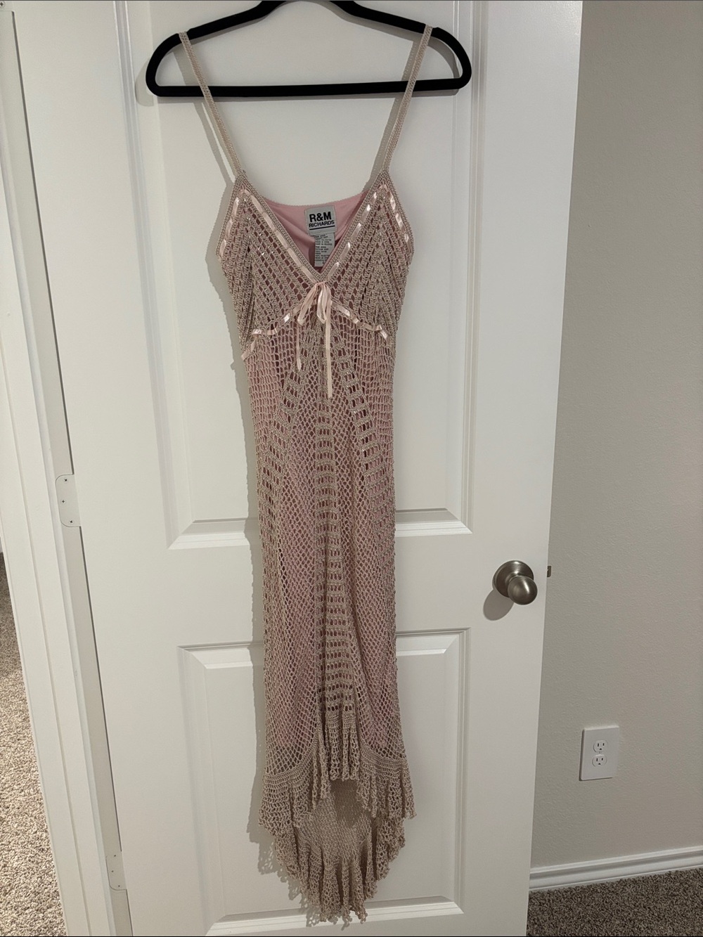 R&M Richards Pink Crochet Sleeveless Maxi Dress